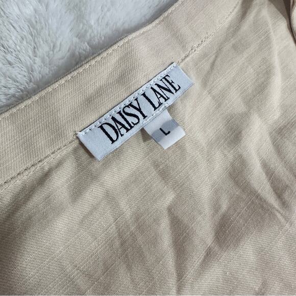 Daisy Lane Size L Cream Cotton Ruffle Button Blouse Top Neutral Farmhouse Rustic - Picture 7 of 11